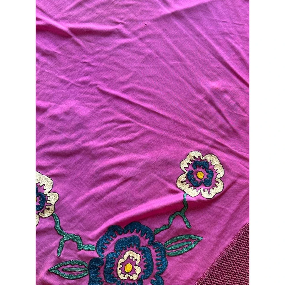 Vintage rayon embroidered fringe piano shawl